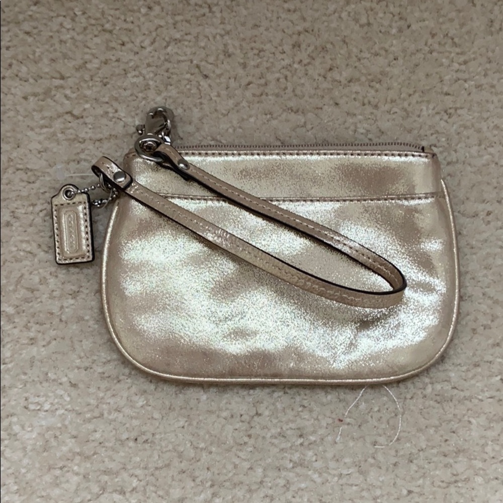 gold sparkle coach wristlet